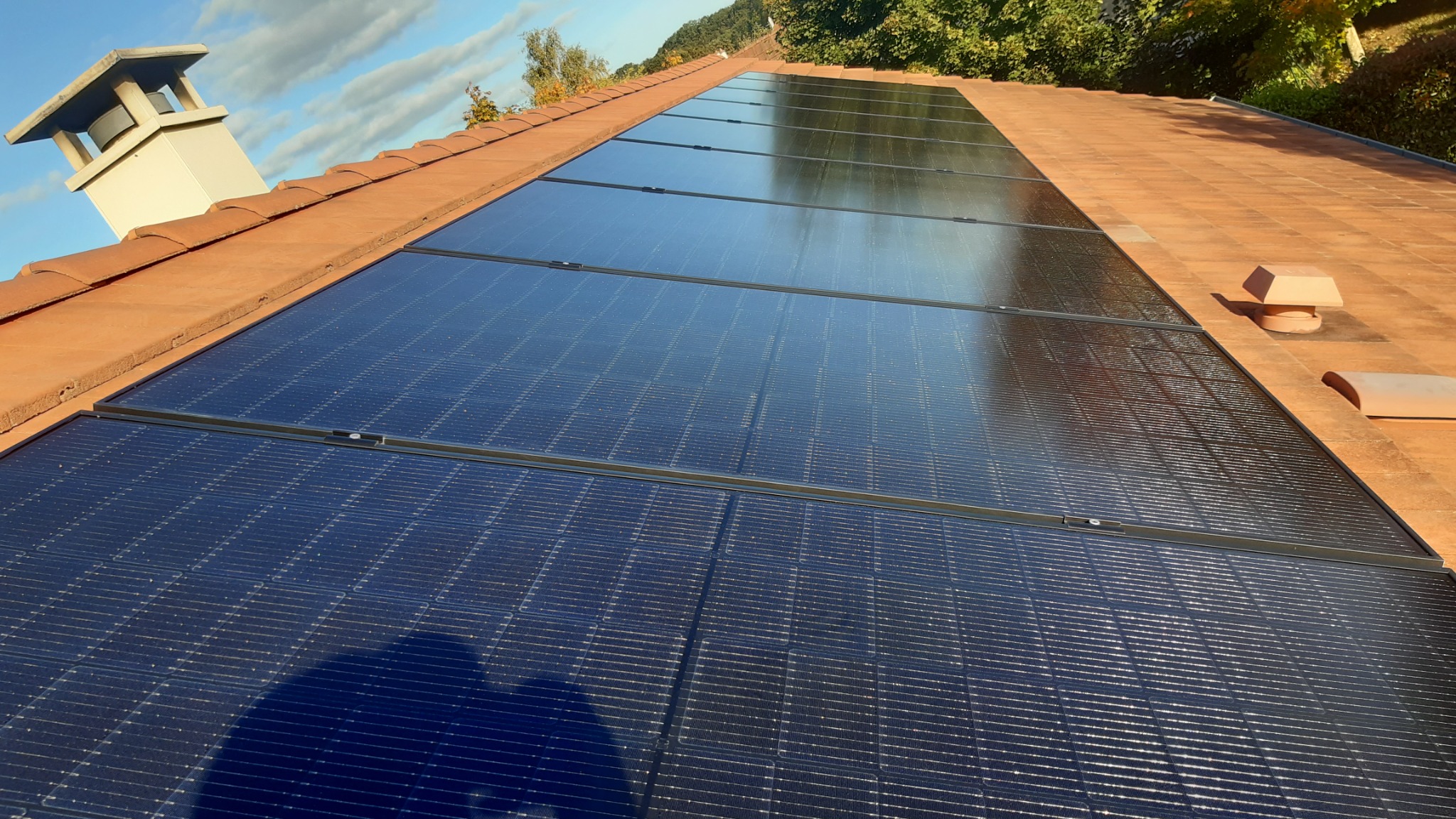 Vue rapprochée de panneaux solaires sur des tuiles